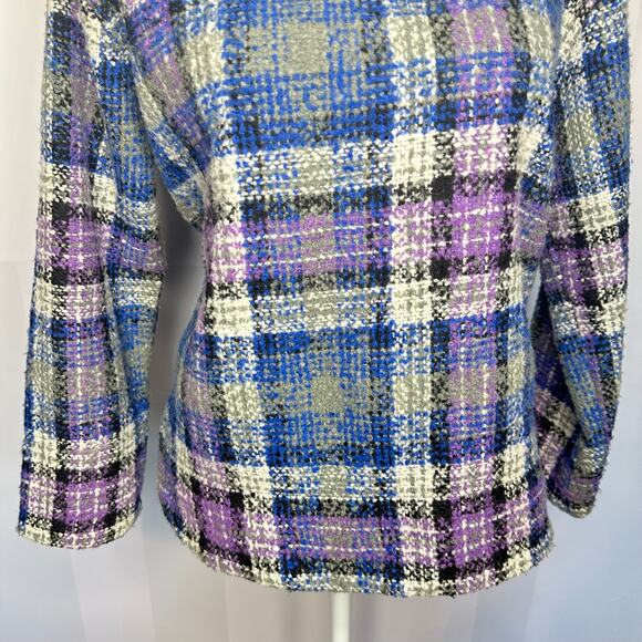 Emin & Paul Anthropologie Plaid Blue Purple Tweed Pullover Sweater Small - Picture 3 of 6